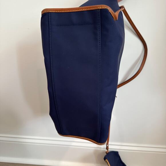 J. Mclaughlin Navy Blue Tote Back with Coin Pouch Leather Handle Snap Close - Picture 10 of 10